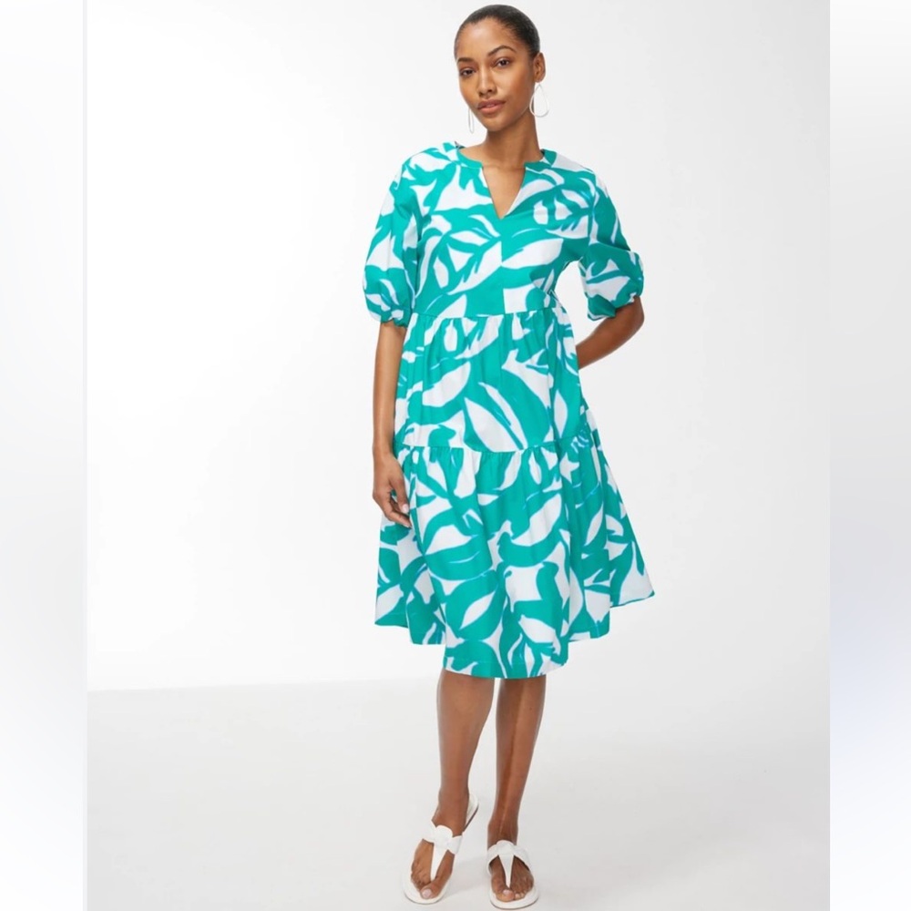 Chico's Aqua and White Leaf Print Midi Dress